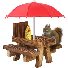 Squirrel Feeder Weatherproof Squirrel Picnic Table Wooden Squirrel Feeding Table With Umbrella