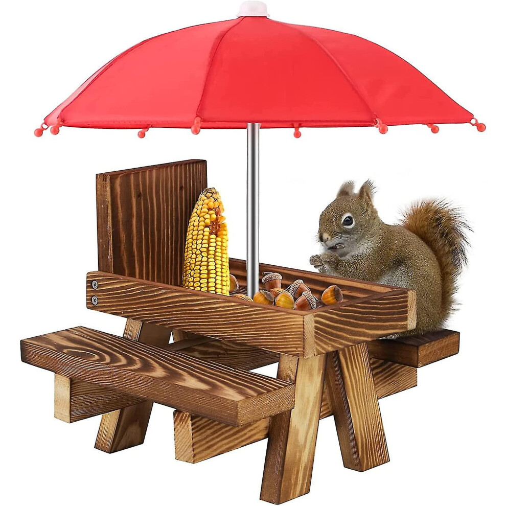 Squirrel Feeder Weatherproof Squirrel Picnic Table Wooden Squirrel Feeding Table With Umbrella