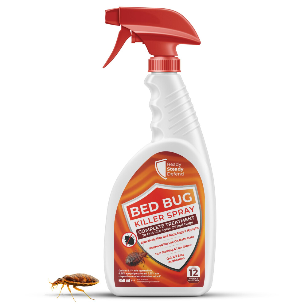 Bed Bug Killer Spray | 650ml | Complete Treatment to End Life Cycle of Bed Bugs, Eggs, Nymphs | Safe to Use On Mattresses, Bedding & Carpets | Non