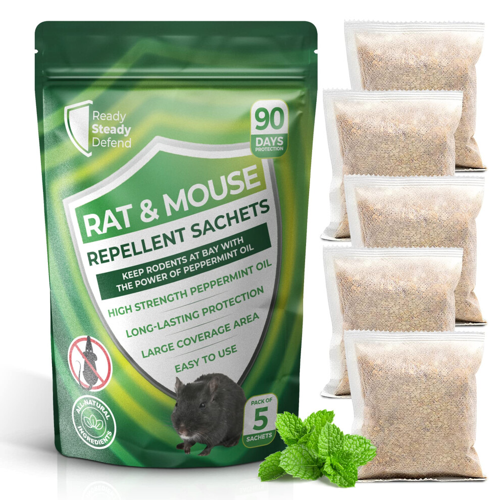 Rat & Mouse Repellent Sachets (Pack of 5) High Strength, All Natural Peppermint Oil Sachets for Rodent Control - Complete Rodent Control