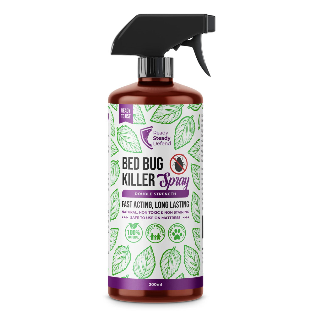 Natural Bed Bug Killer Spray 200ml | Natural, Non Toxic & Non Staining | Fast Acting & Long Lasting | Family & Pet Friendly | Double Strength | Kills