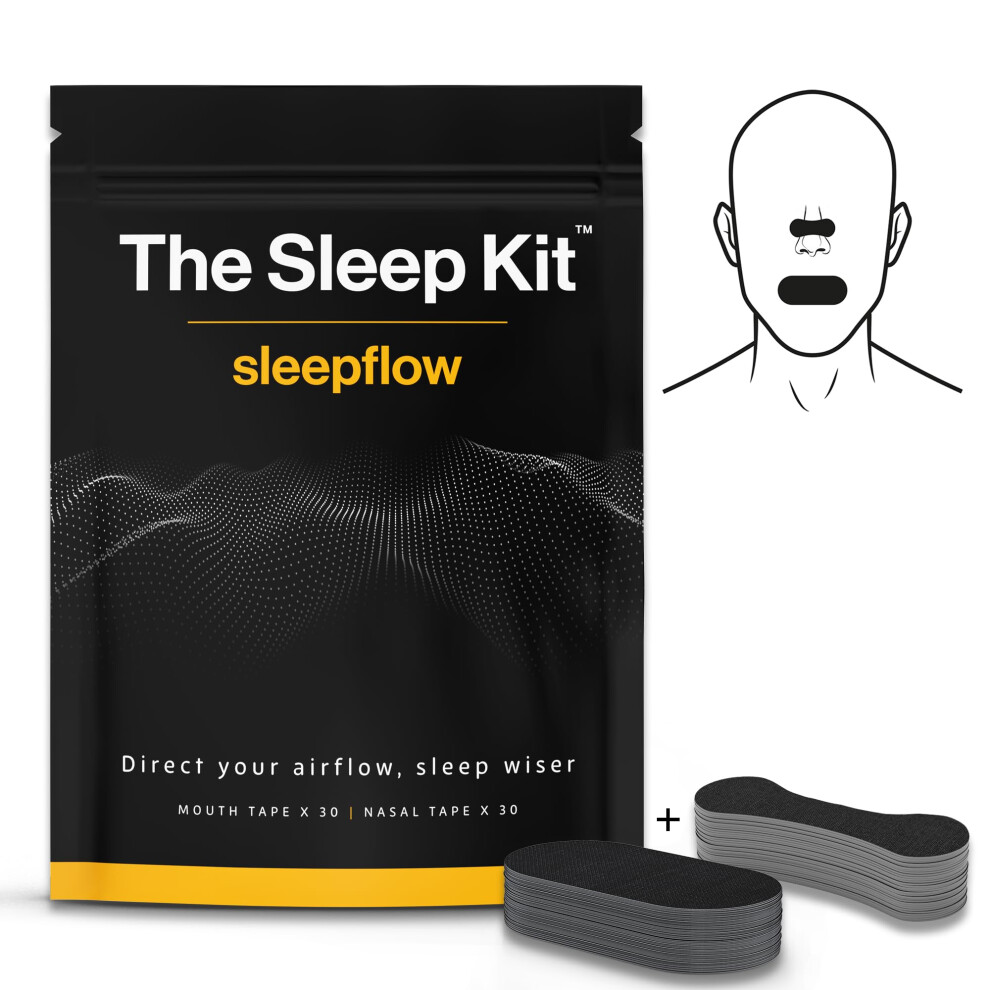 The Sleep Kit by sleepflow | Nasal Strips and Mouth Tape for Sleeping | 2in1 Anti-Snoring Aid for Improved Nasal Breathing, Sleep Tape, Hypoallergenic