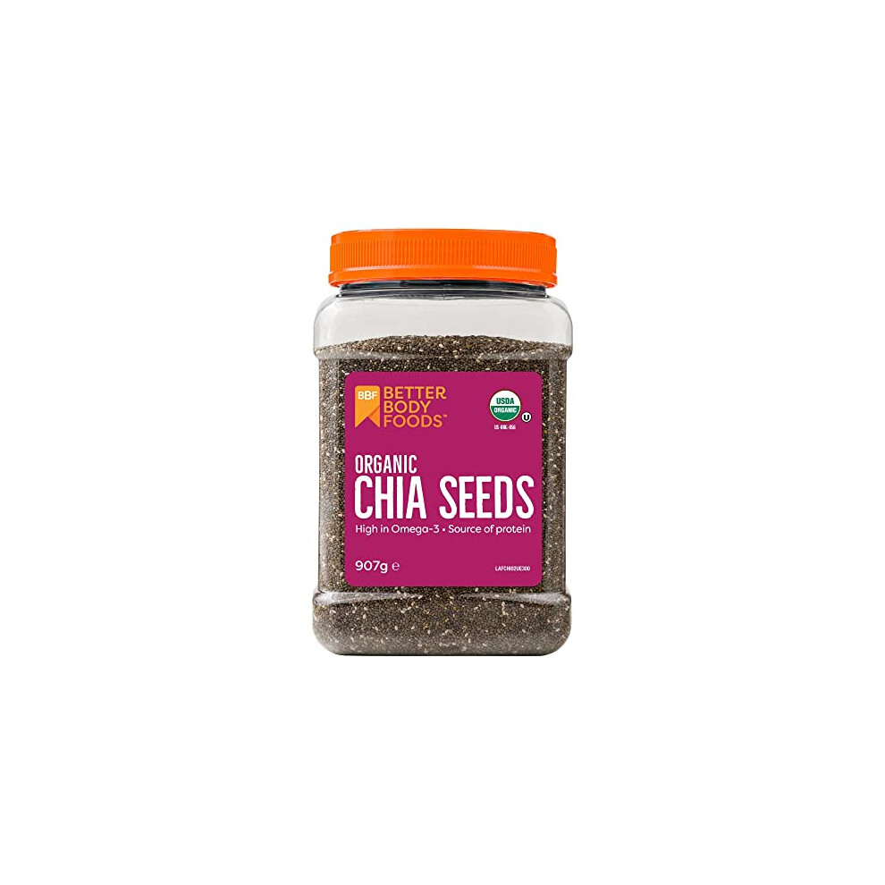 Betterbody Foods Organic Chia Seeds - Source Of Omega-3, 5G Protein, 10G Fibre - Vegan, Keto, Gluten Free And Non-Gmo Flavour Neutral Favourite - 907G