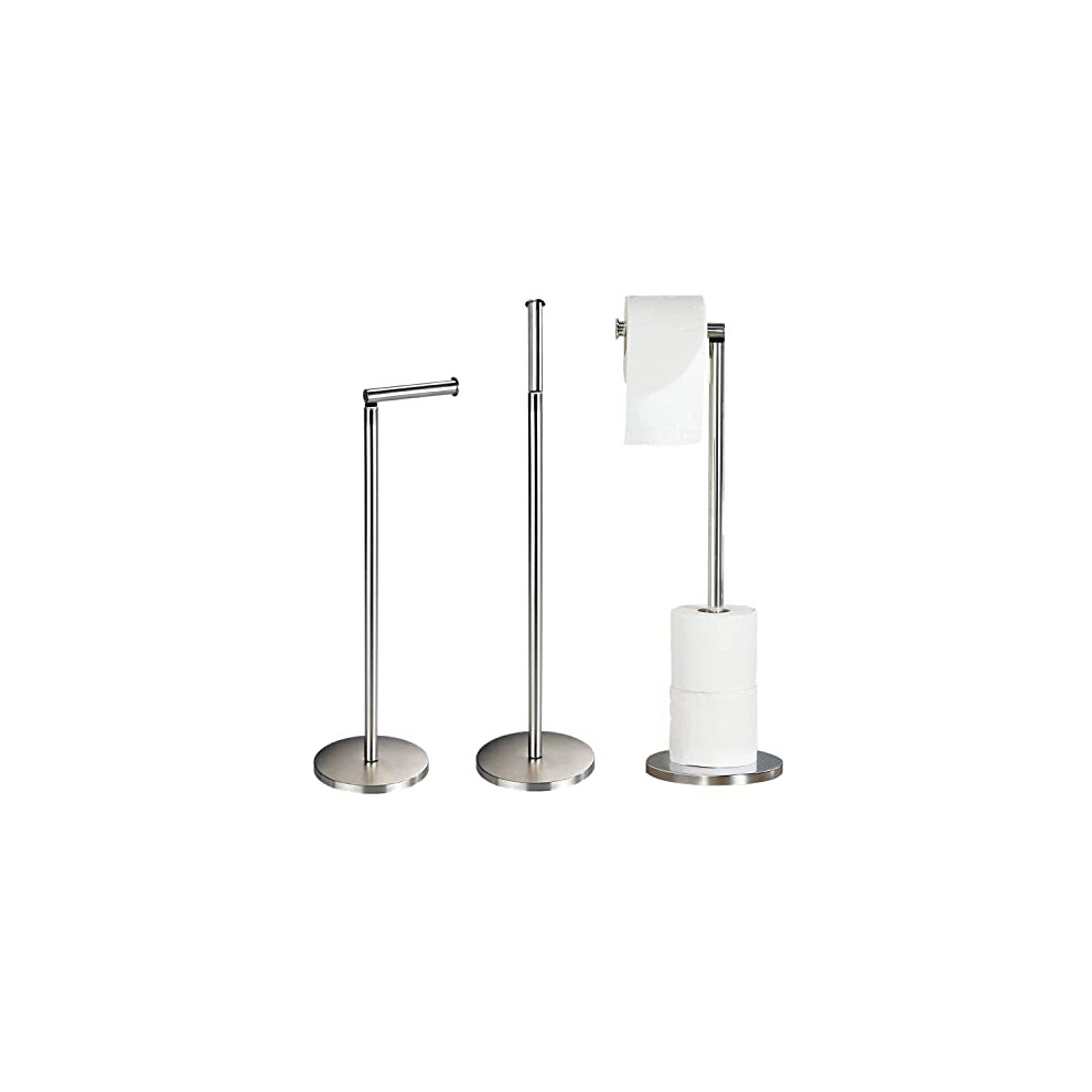 Crystals Free-Standing 2-in-1 Stainless Steel Toilet Roll Holder - Holds up to 4 Rolls, No-Drill Chrome Stand