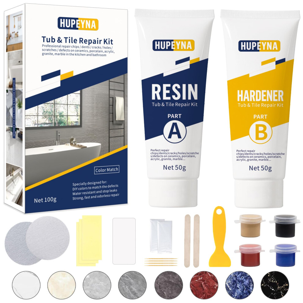 Hupeyna Shower Tray Repair Kit, Tub, Tile And Shower Repair Kit, Bathtub Repair Kit For Chips Dents Cracks Holes Scratchs, Bath Repair Kit White