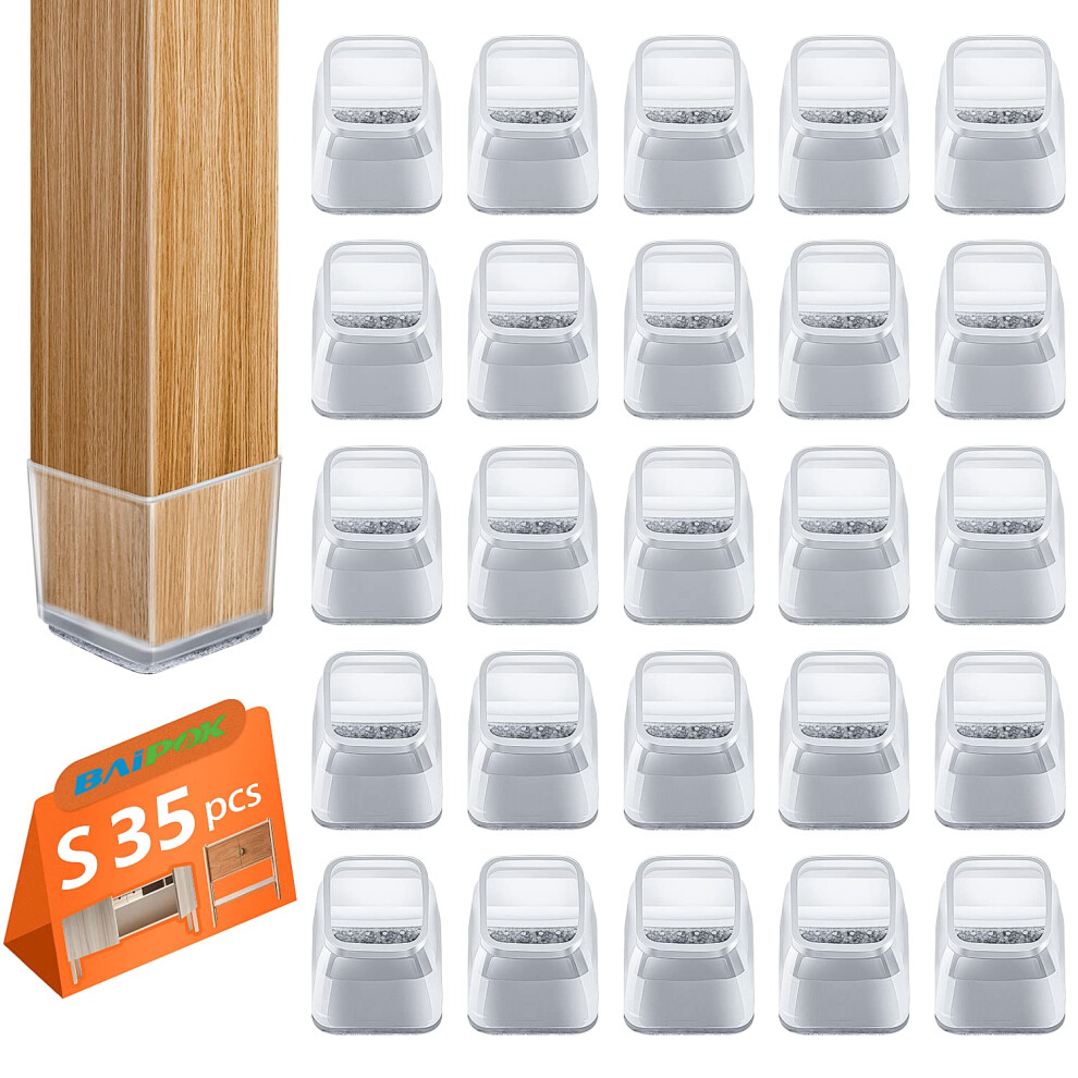 35Pcs Chair Leg Floor Protectors Square, Silicone Chair Leg Caps With Felt Pads, Floor Protectors For Chairs, Chair Leg Protectors For Hardwood Floors 614162705736