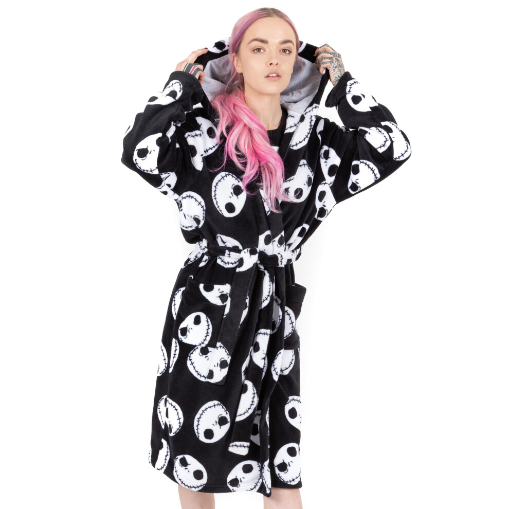 (L) Disney The Nightmare Before Christmas Dressing Gown Womens Black Pjs Bathrobe