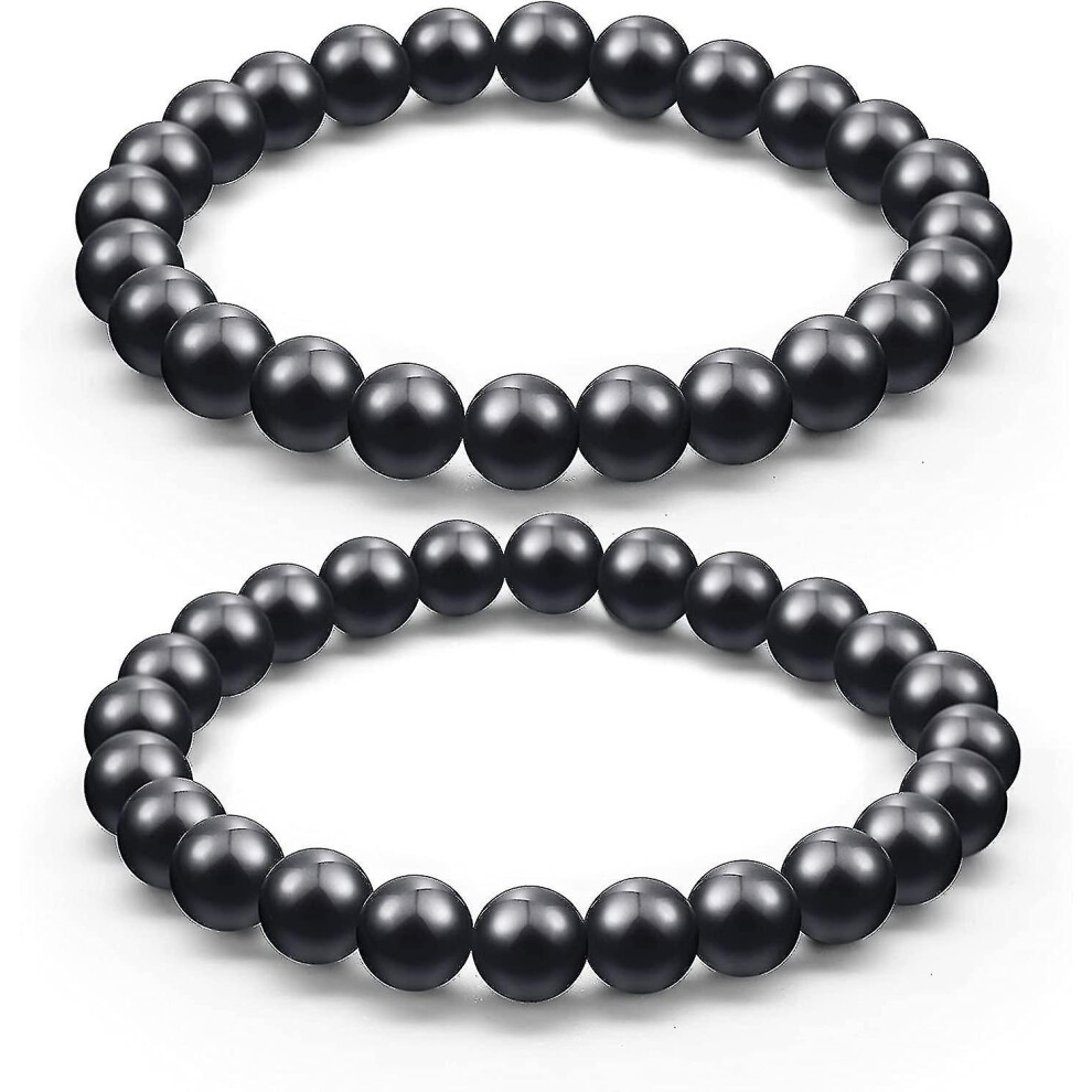 2 Pieces Shungite Bracelet With 8 Mm Shungite Beads Emf Crystal Protection Crystal Energy Stretchy Stones Bracelets For Men Women