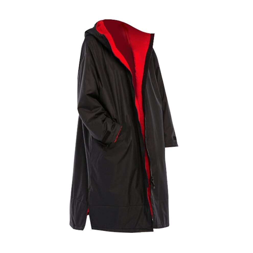 Waterproof Surf Changing Robe Outdoor Coat Jacket Hooded Cloak Black Red L