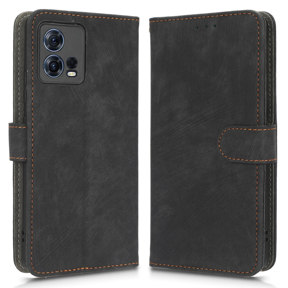 (Black) For Motorola Edge 30 Fusion 5g / Moto S30 Pro 5g Protective Phone Case Rfid Blocking Magnetic Flip Leather Wallet Cover With Stand