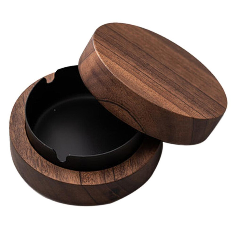 Walnut Ashtray With Lids Windproof Wooden Ashtray Portable Ash Holder For Smokers Desktop Office,me