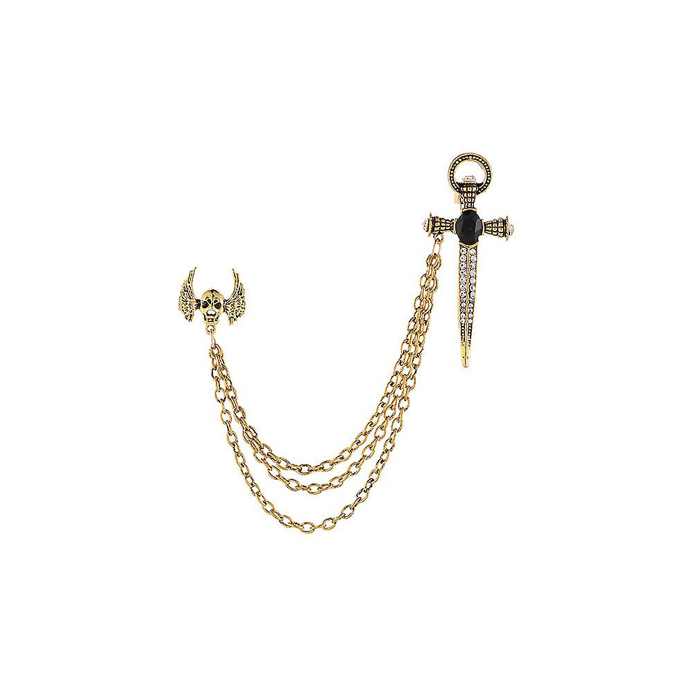 (style 3) British Style Rhinestone Crown Chain Brooch Retro Crystal Corsage Pin Tassel Chain Suit Jacket Brooch Pin For Men Husband Gifts