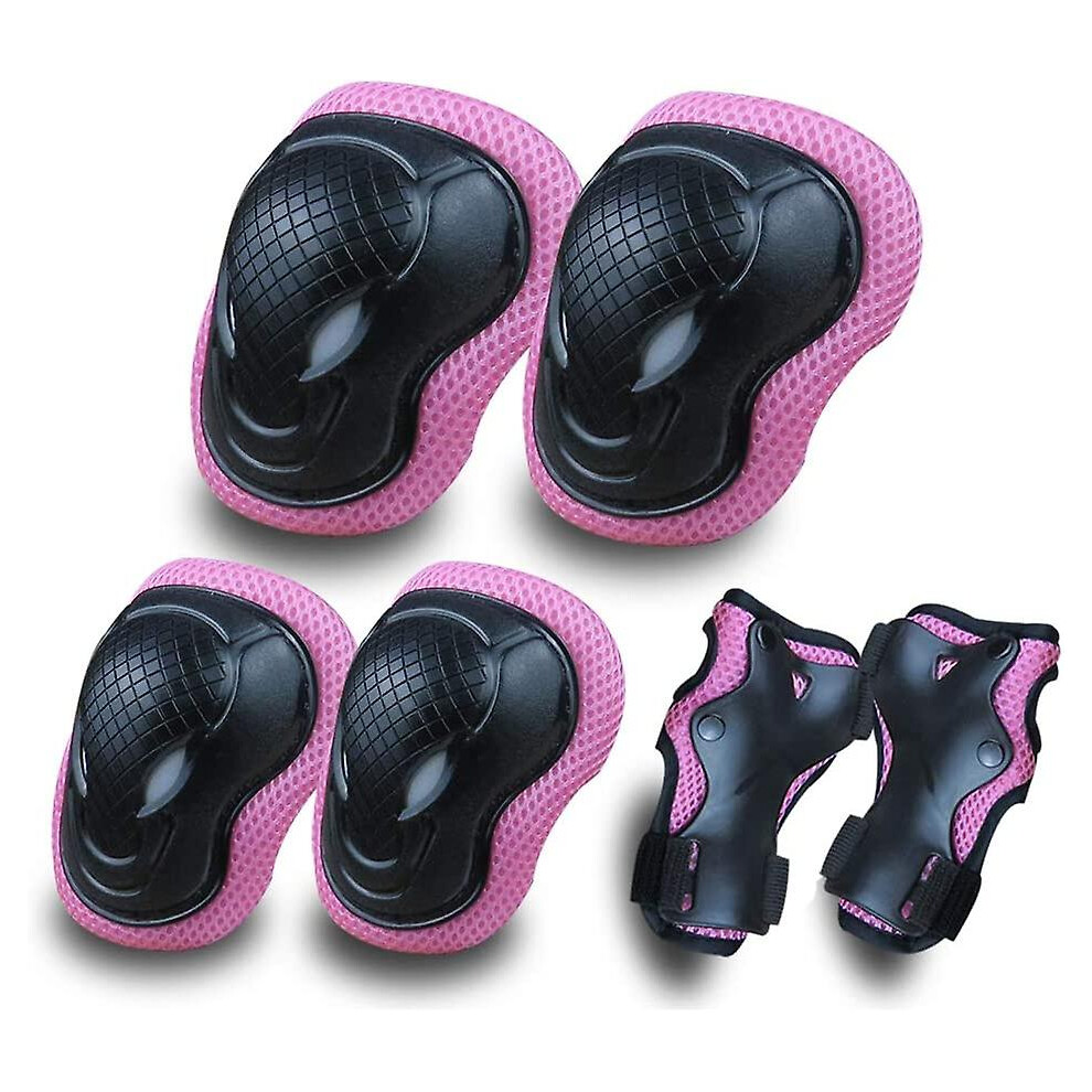 Wabjtam Kids Knee Pads And Elbow Pads Wrist Pad For Roller Skating Skate Protec Gear Rollerblade Bicycle Boys Youth 4-8-12 Years Oldpink