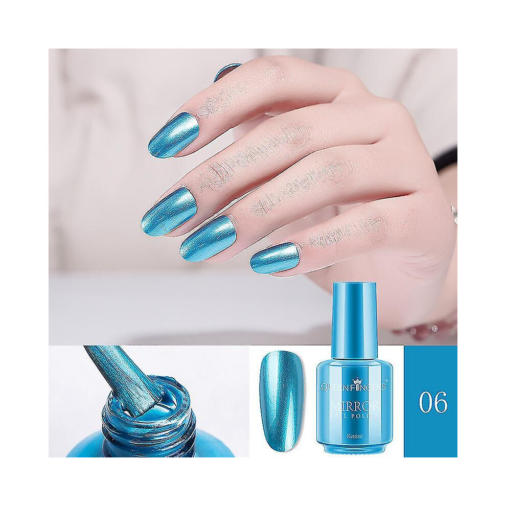(Mirror Blue) 8ml Metallic Nail Polish Mirror Effect Chrome Nail Art Polish Varnish 2023