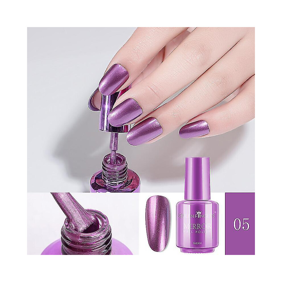 (Mirror Purple) 8ml Metallic Nail Polish Mirror Effect Chrome Nail Art Polish Varnish 2023