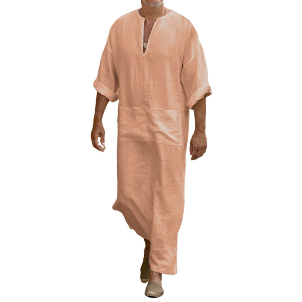 (, Xl) Mens Arab Muslim Long Robe Clothes Casual Middle East Islamic Thobe Kaftan Robes Orange