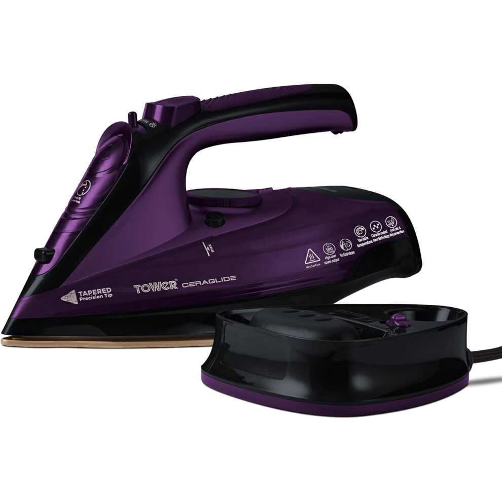 (Purple) Cordless Steam Iron with Ceramic Soleplate and Variable Steam Function, Black and Rose Gold