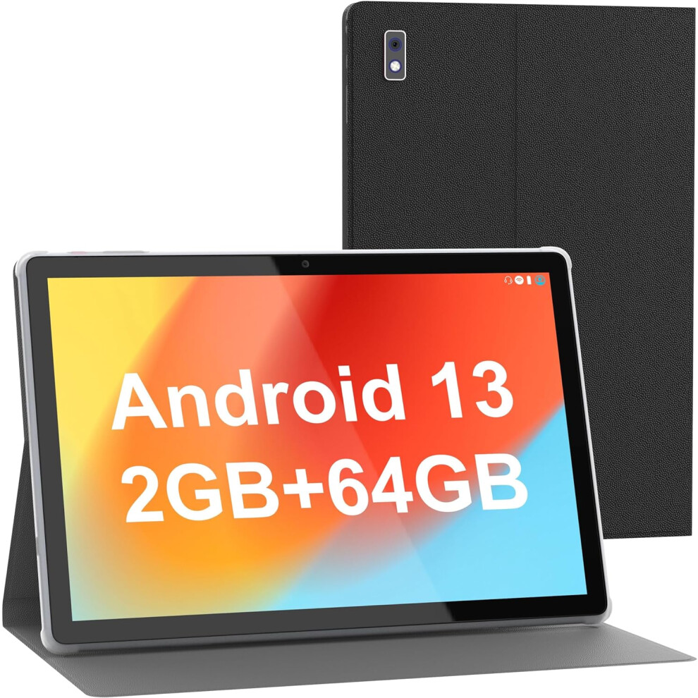 BYYBUO Android 13 Tablet,10.1 inch Tablet with Case, 64GB ROM Quad-Core Processor 5000mAh Battery, 1280x800 IPS FHD Touchscreen 5MP 8MP Camera