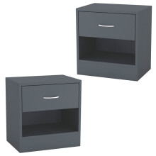 (Dark Grey) Modern Single Drawer Wooden Bedside & Nightstand Storage Table, Set of 2