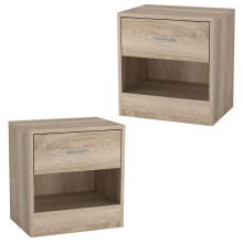 (Antique Oak) Modern Single Drawer Wooden Bedside & Nightstand Storage Table, Set of 2