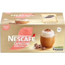 NESCAFÉ Gold Cappuccino Unsweetened Sachets - 50 x 14.2g, Low-Sugar Instant Coffee with Velvety Froth, Made with British Dairy Milk