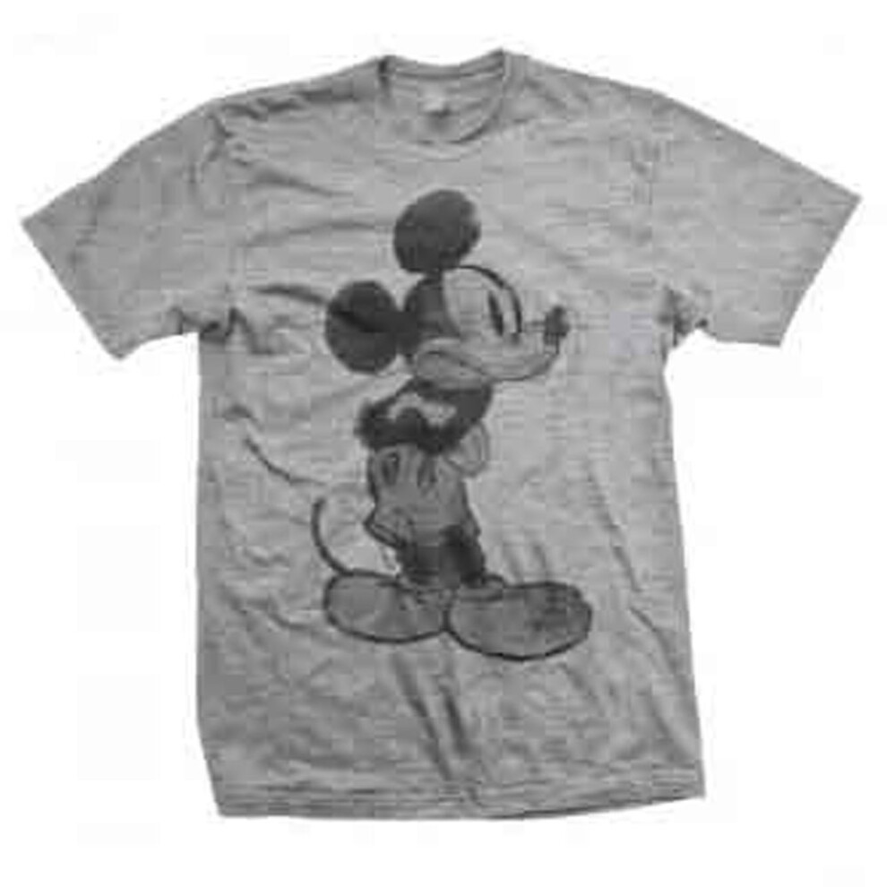 (L, Grey) Mickey Mouse T Shirt Vintage Sketch Logo new Official Disney Mens Grey