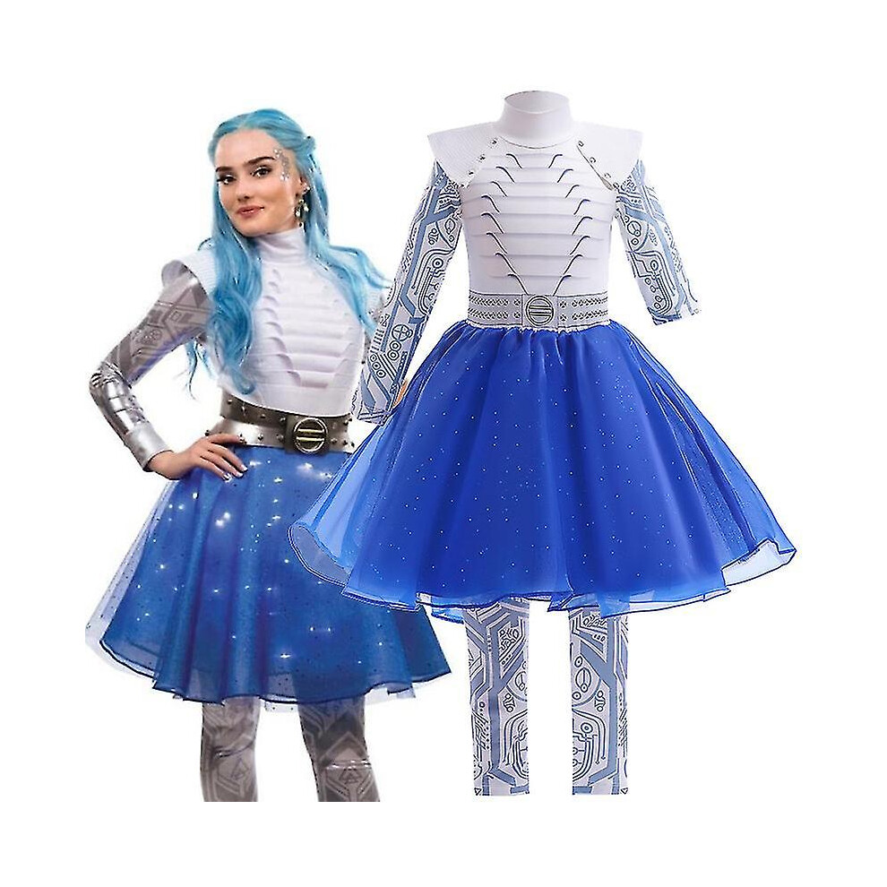 (Without Wig, 150) Zombies 3 Addison Cosplay Costume Alien Dress Up Halloween Fancy Dress Carnival Costume For Kids Light/Blue