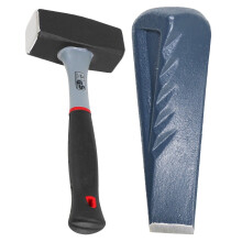 Twisted Log Splitter 2.5KG 9" Steel Wedge + 2KG Lump Sledge Club Hammer Heavy Duty Kit