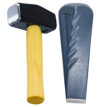 Twisted Log Splitter 2.5KG 9" Steel Wedge + 4lb Lump Club Hammer Mallet Heavy Duty Kit