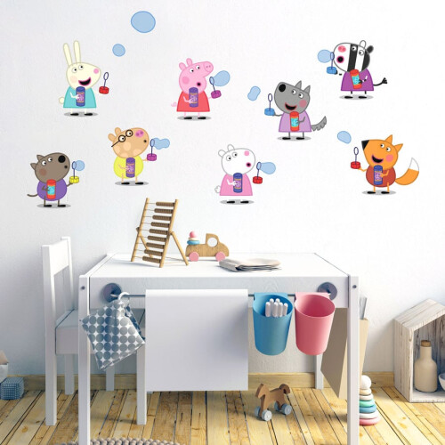 (Peppa Blowing Bubbles, Large) Peppa Pig Wall Stickers Official Peppa Pig Wall Décor Room Accessories Easy to Apply Cleanly Removable