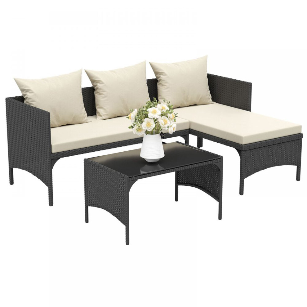 (Black) 3 Pieces Garden Outdoor Rattan Furniture Set