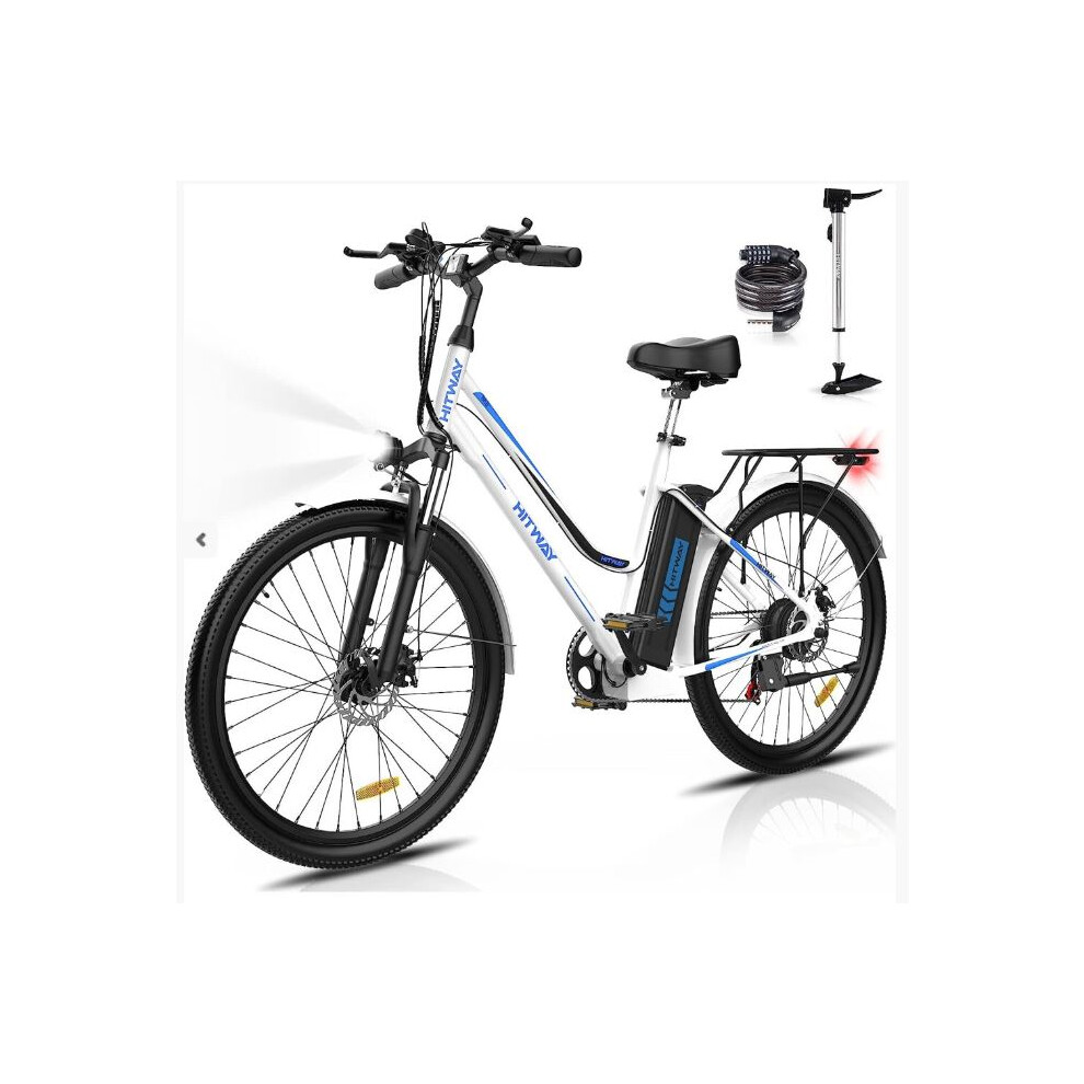 Electric Bike,Bk8 E-bike City Bike 26" Up 90KM (White-blue)