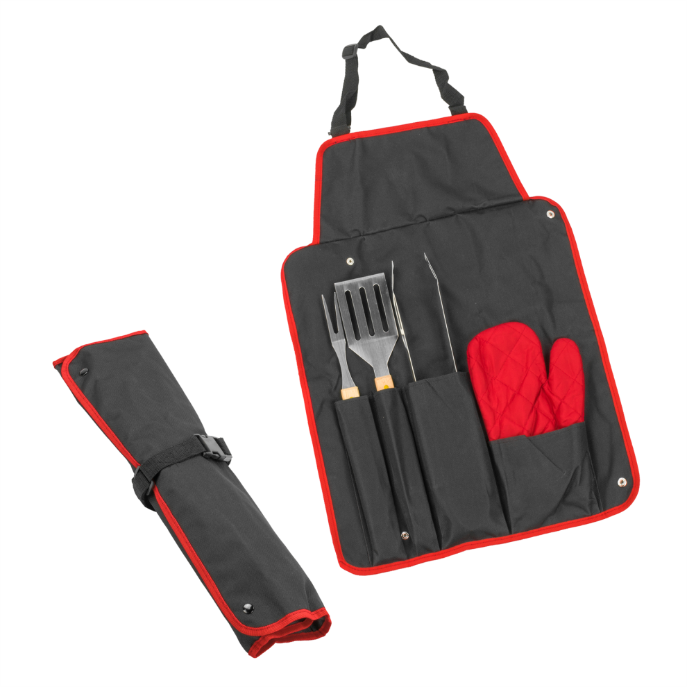 KCT 5 Piece BBQ Tool Set with Apron and Oven Mitt