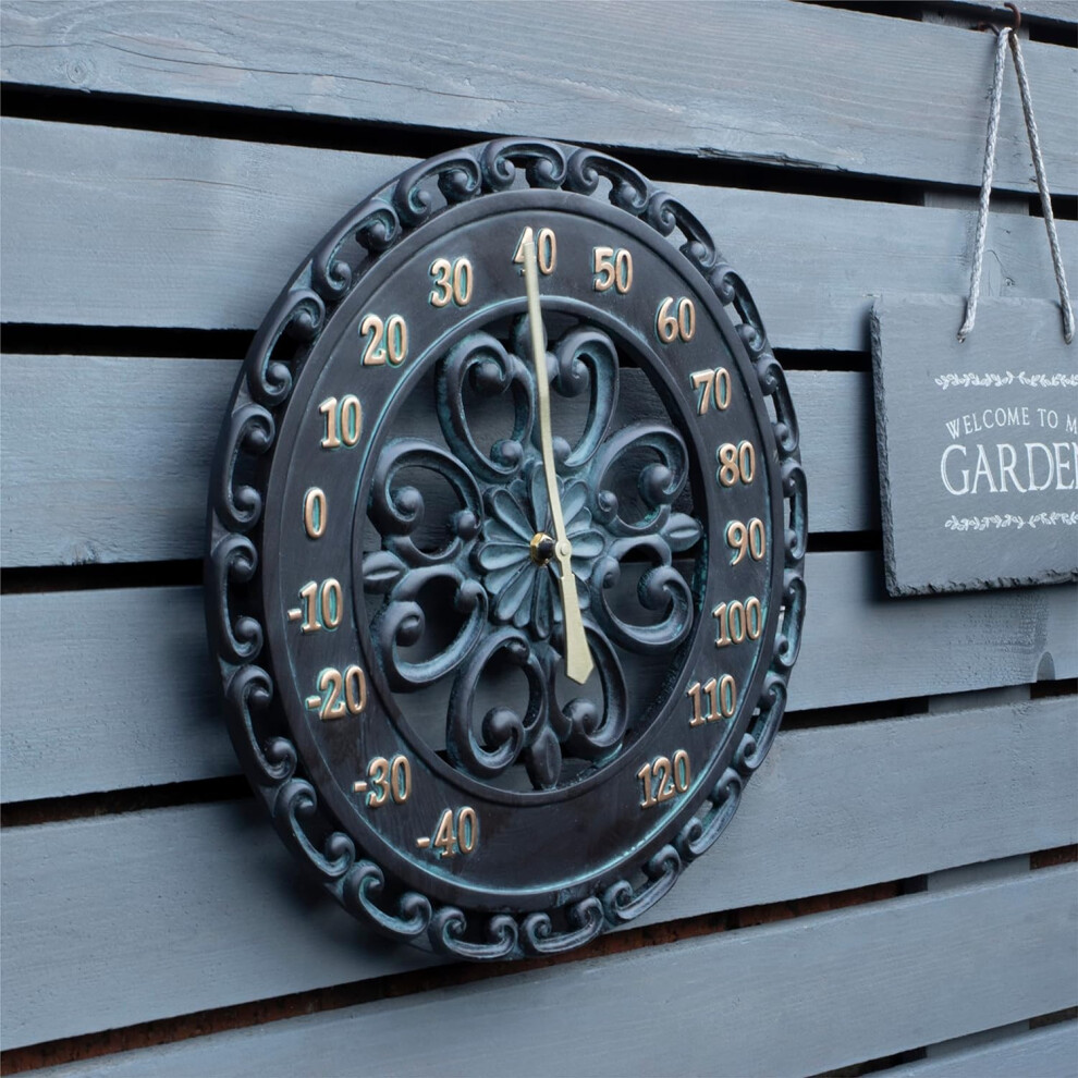 Vintage Garden Wall Thermometer Indoor Outdoor Open Face 33cm Weatherproof
