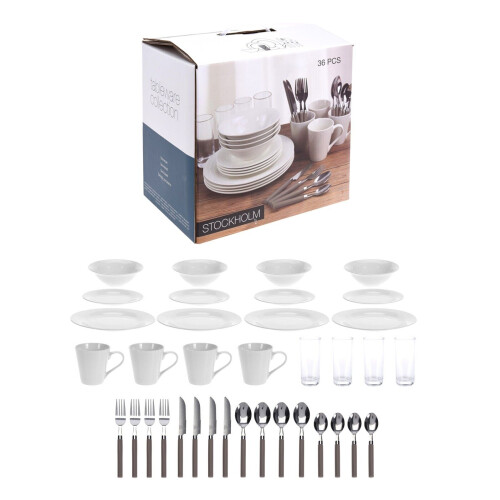 36PC Dinner Set Plate Mug Soup Side Bowl Cutlery Dinner Porcelain