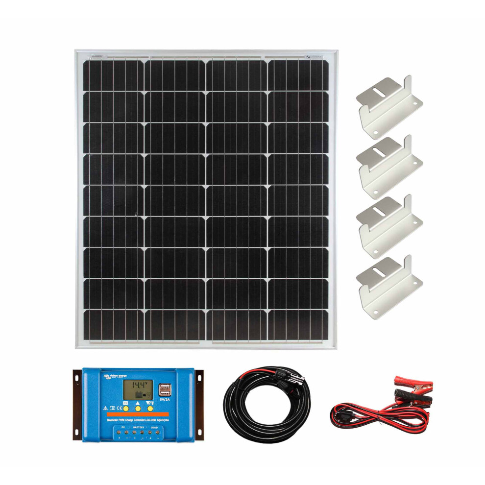 Victron 80W Solar Panel Kit Battery Charging Pwm Controller Cables & Brackets 664404708964
