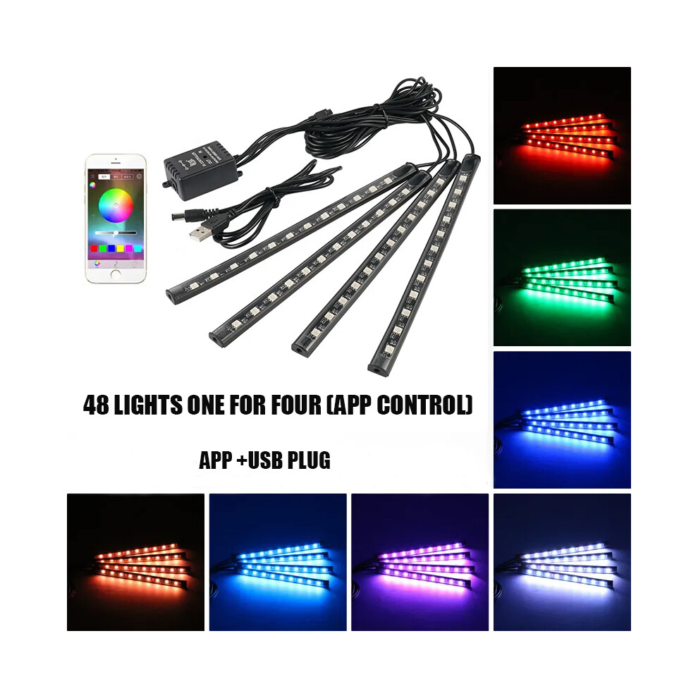(48Led App Usb) Led Car Foot Ambient Lamp With Usb Wireless Remote Music Control Light 8692446690581