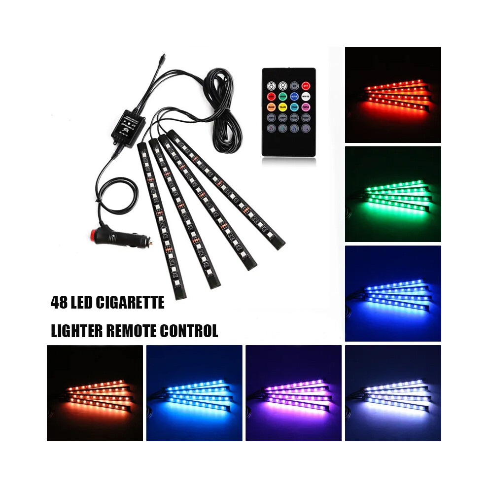 (48Led Remote Cig) Led Car Foot Ambient Lamp With Usb Wireless Remote Music Control Light 8692446690550