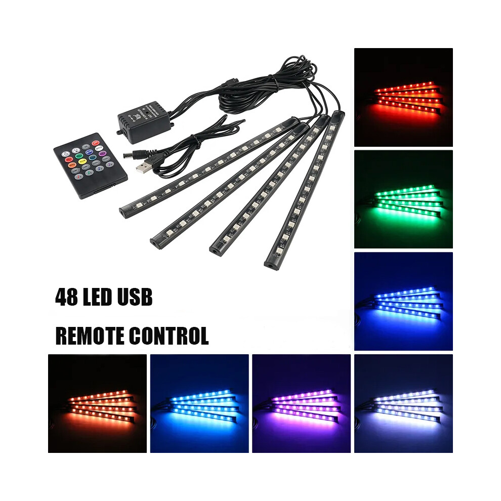 (48Led Remote Usb) Led Car Foot Ambient Lamp With Usb Wireless Remote Music Control Light 8692446690574