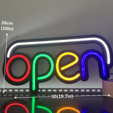 (OPEN 50x26cm) LED Store Bar Cafe Open Welcome Sign 22x14 Inches Matt Black Base with