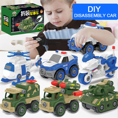 (2) DIY Hand Assembled Car Toys Pull Back Military Vehicle Mini Models Motorcycle 1