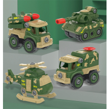 (4PCS Set 2) DIY Hand Assembled Car Toys Pull Back Military Vehicle Mini Models Motorcycle