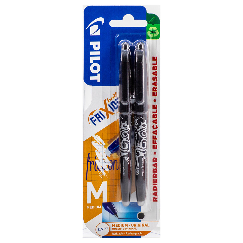 Pilot Frixion Ball Medium Line Twin Blister, Blister Card-Black