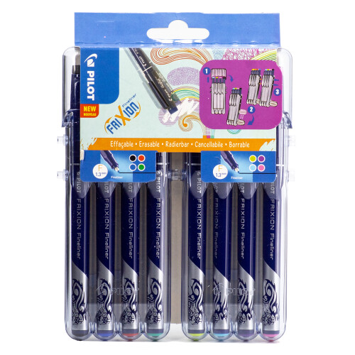 Pilot FriXion Fineliner Erasable Writing Felt Pen 8 Piece "Set 2 Go" Assorted colour Case