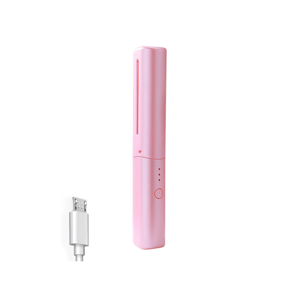 (Pink) Heated Threeinone Hair Straightening Comb Portable Compact Usb Rechargeable