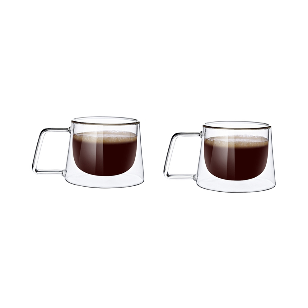 Double Walled Coffee Mug,Set of 2 Cups with Handle, Heat Resistant