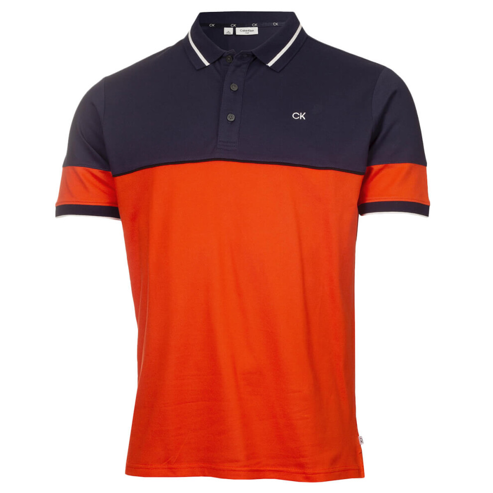 (M, Spicy Orange) Calvin Klein Mens 2023 Marshall Recycled Easy Care Wicking Golf Polo Shirt