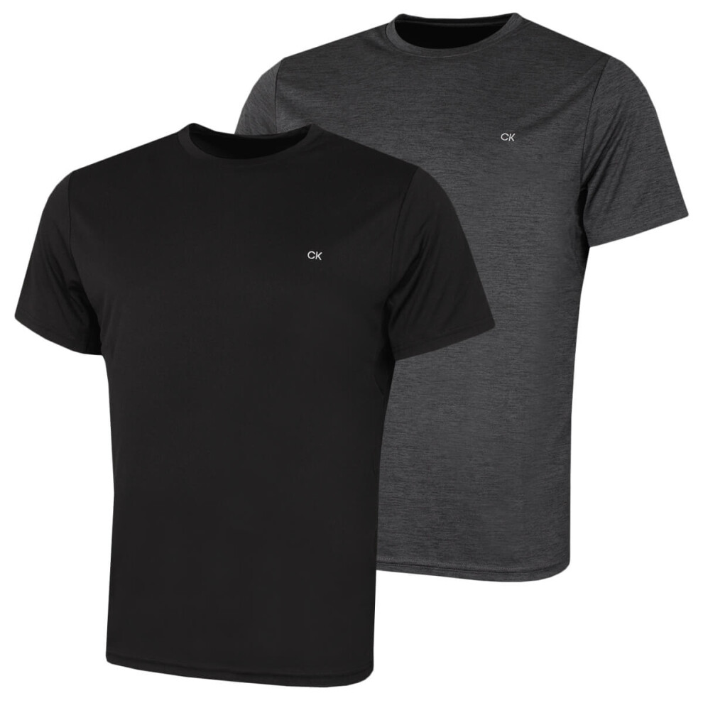 (L, Black/Grey) Calvin Klein Mens 2 Pack Lightweight Wicking Performance Tech T-Shirt