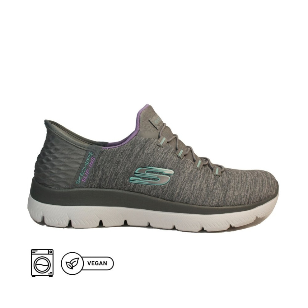 (9 (Adults')) Slip-ins: Summits - Dazzling Haze | Grey/Mint | Womens Slip On Trainers