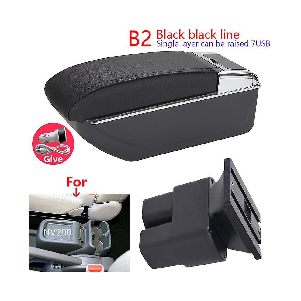 (B2 Line 7Usb) Car Armrest For Nissan Nv200 Evalia Armrest Box 2019 2011 2013 2014 2015 2016 Retrofit Parts Interior Storage Box Accessories Black 9033322762876